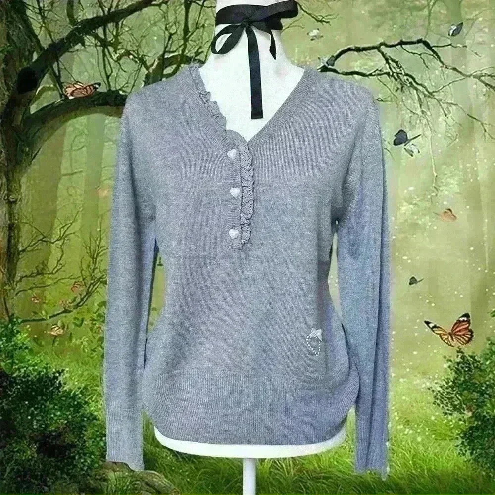 Coquette Grey Boho Sweatshirt